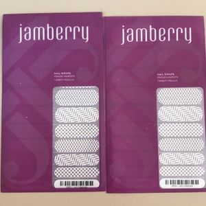 Two clear and white print Jamberry nail wraps